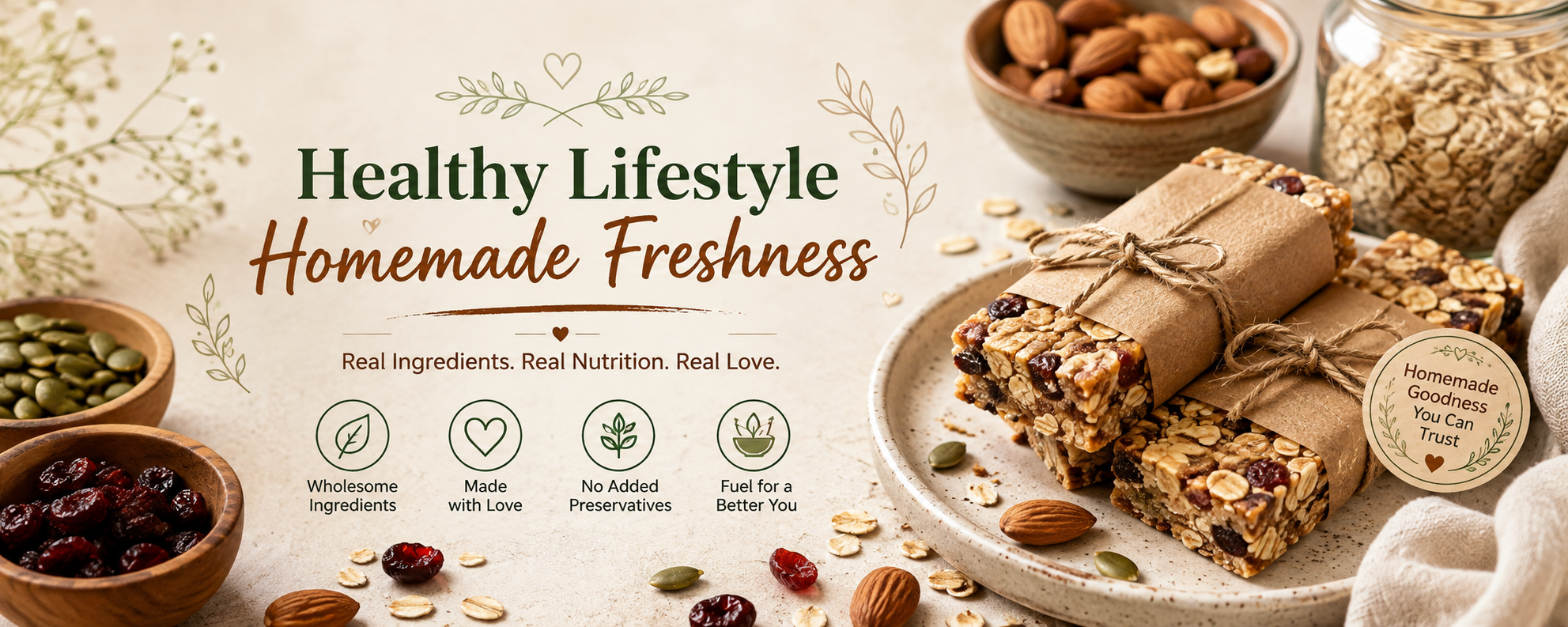 Healthy lifestyle, homemade freshness — real ingredients, real nutrition, real love.